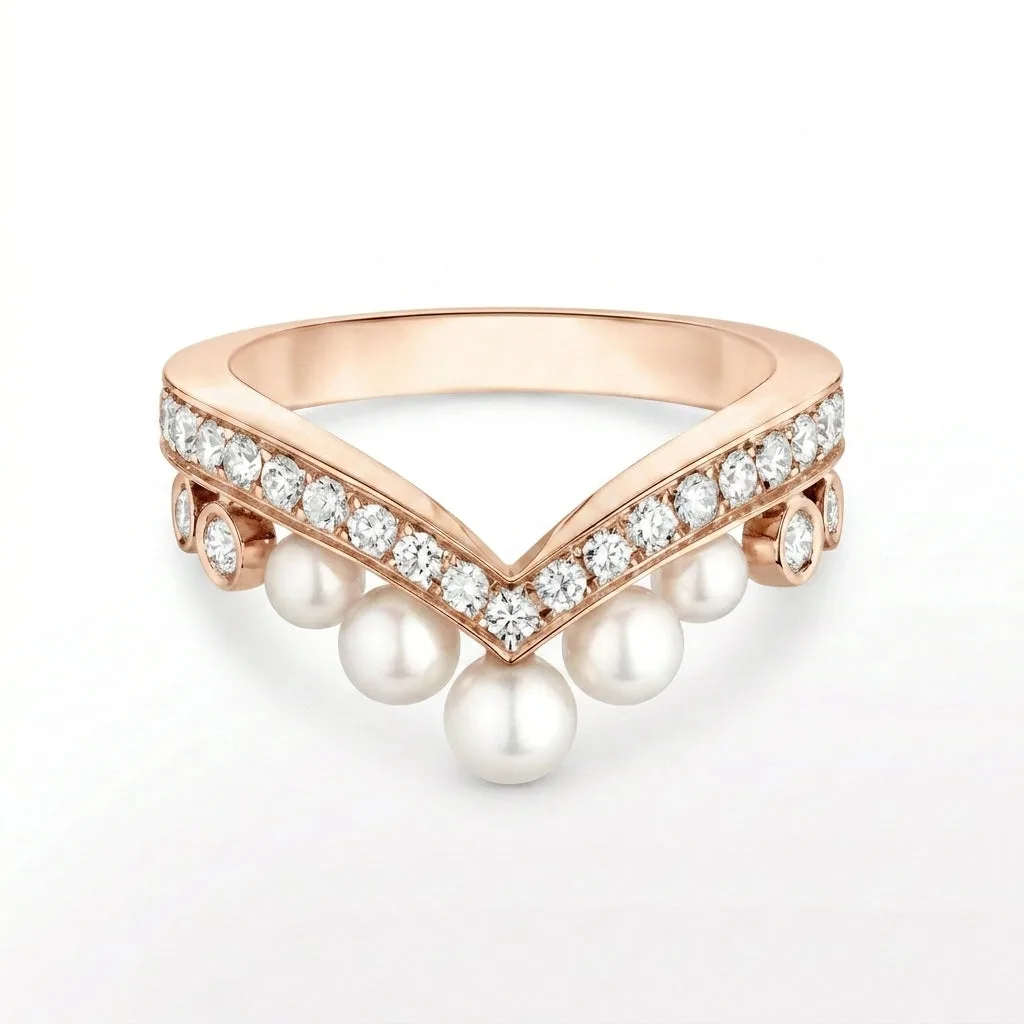 Cleo Pearl Diamanté Ring (silver & rose gold)