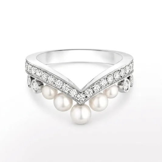 Cleo Pearl Diamanté Ring (silver & rose gold)