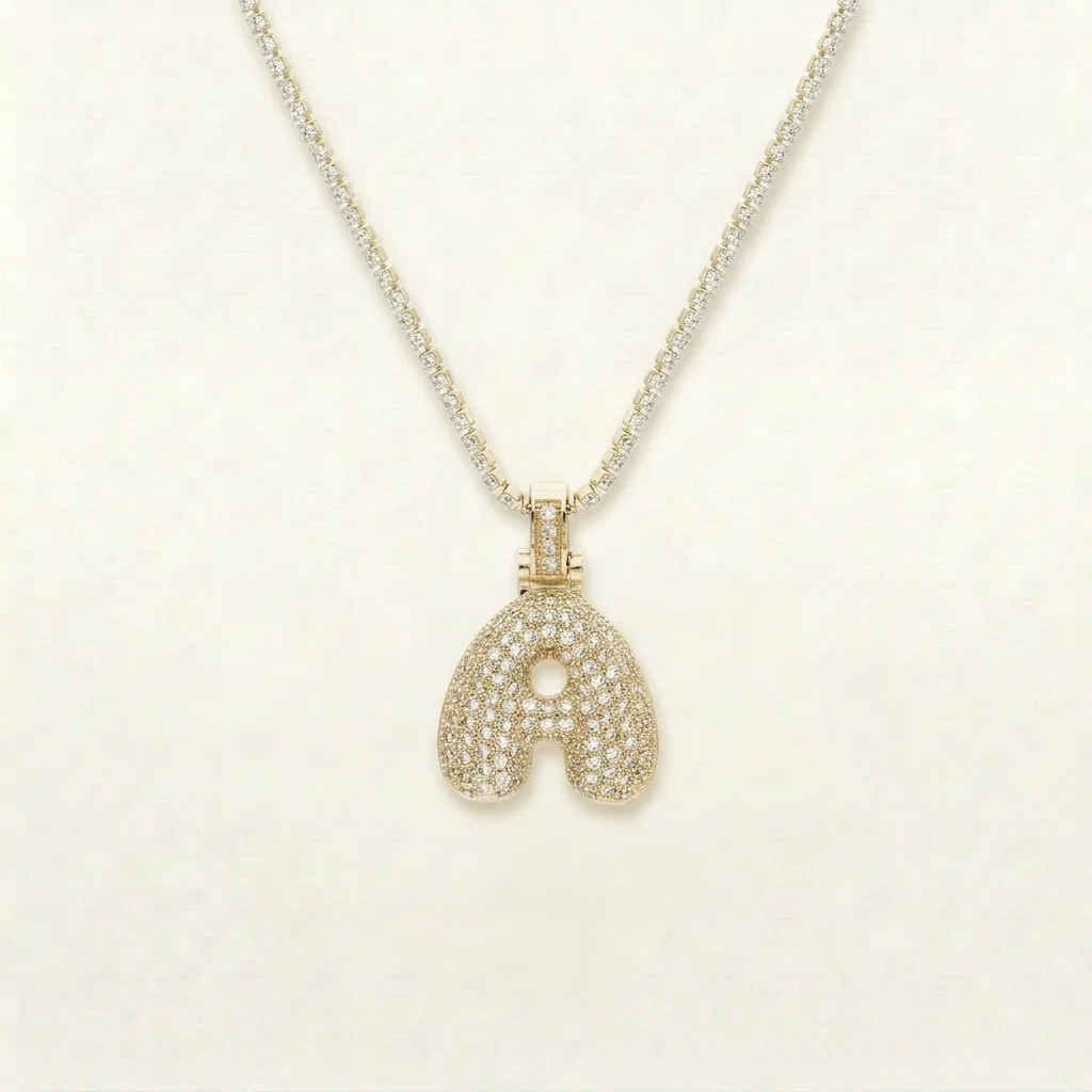 ICY Bubble Letter Initial Necklace
